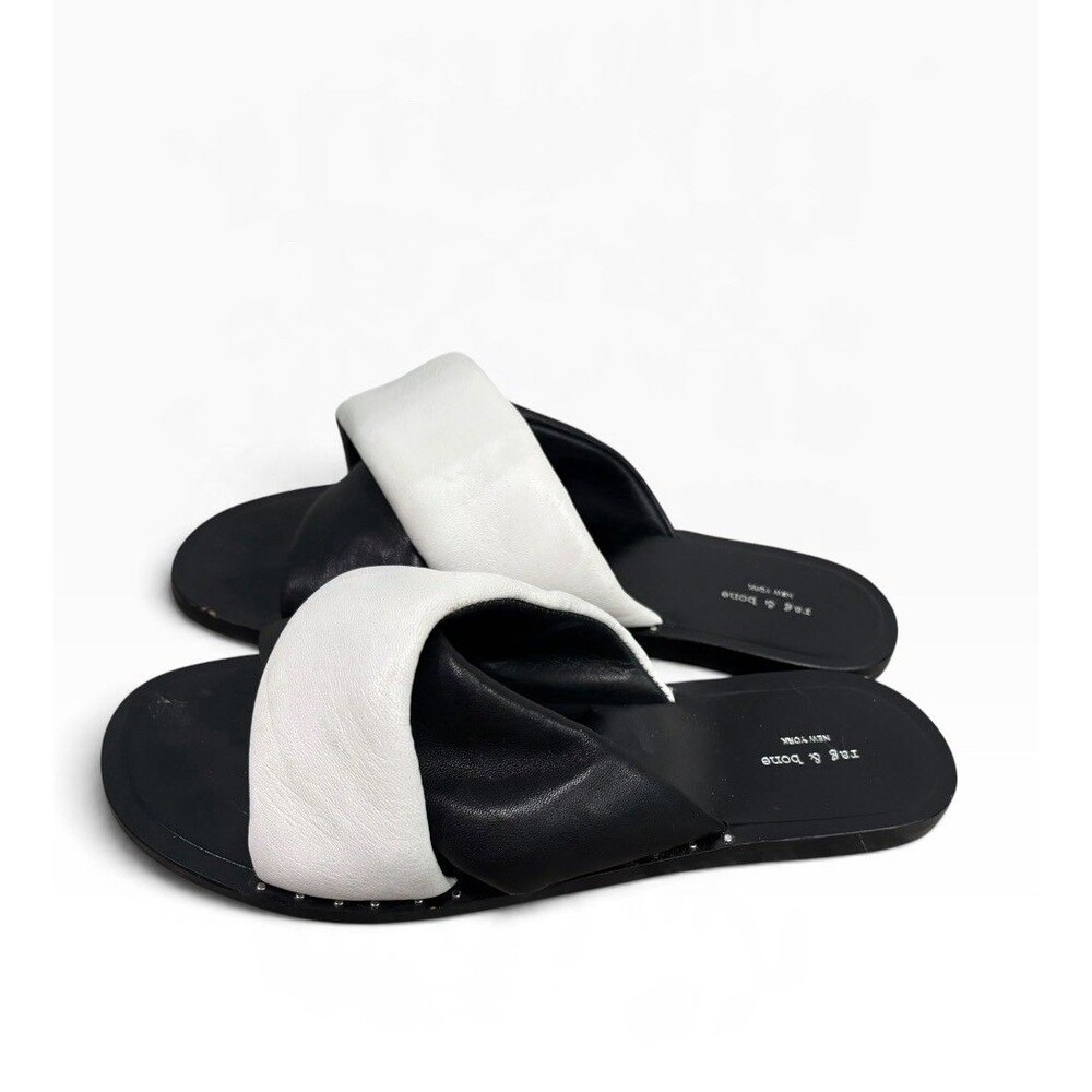 rag & bone Women’s Black White Crisscross Slide Sandals EU 36.5 US 6.5